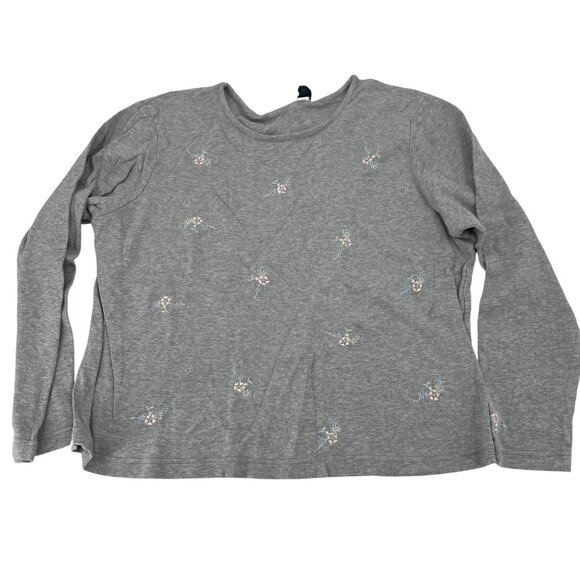 Crazy Horse Liz Claiborne Women's Large Long Sleeve Shirt Gray Pink flowers - Picture 1 of 7